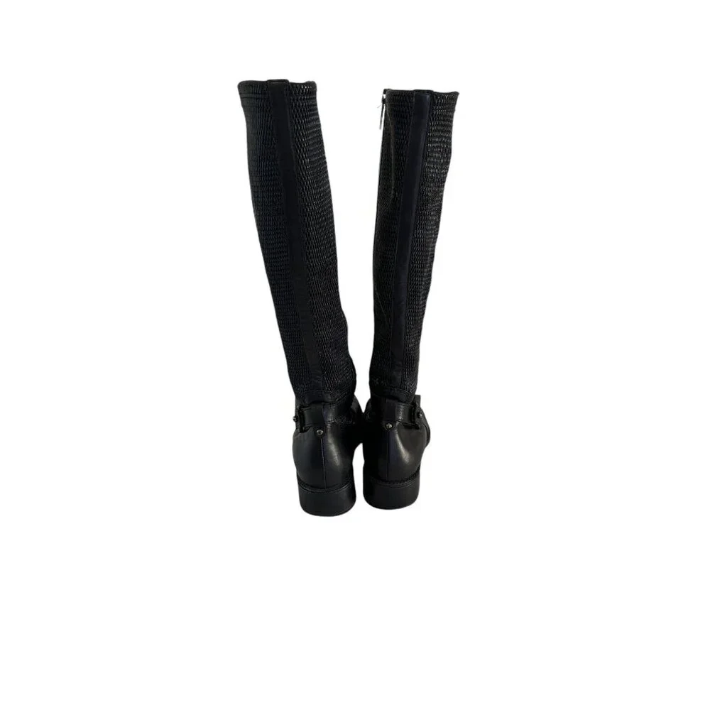 Aquatalia Women’s Black Leather and Stretch Fabric Knee high Boots – Size 8.5‎